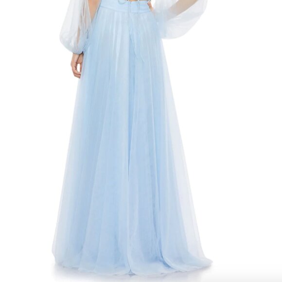 MAC DUGGAL 50662 TULLE PUFF SLEEVE CUTOUT LACE UP A-LINE ICE BLUE GOWN sz 2 - Picture 5 of 8